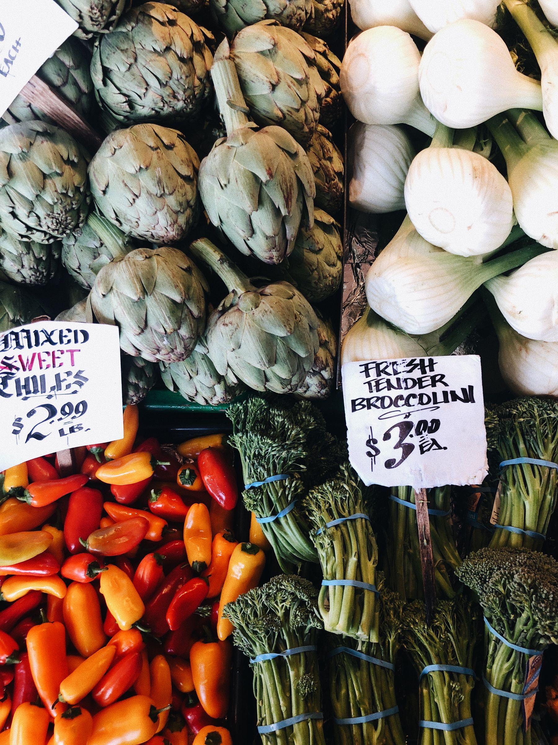 Colorful vegetables at a farmers market stall